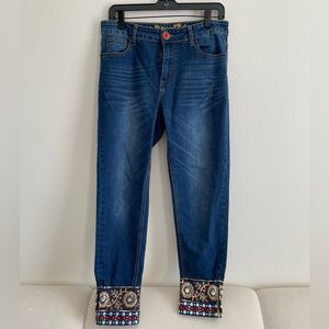Desigual Denim Exotic Jeans with Embroidered Cuffs